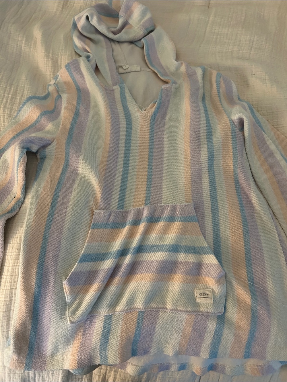 Roxy Pastel Striped Hooded Pullover in Blue, Pink, Cream
